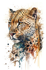 Illustration leopard in watercolor. Animal on a white background, generative AI