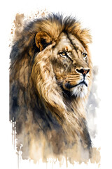 Illustration lion in watercolor. Animal on a white background, generative AI