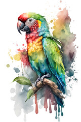 Illustration parrot in watercolor. Animal on a white background, generative AI