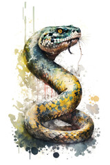 Fototapeta premium Illustration snake in watercolor. Animal on a white background, generative AI