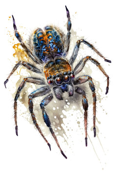 Illustration spider in watercolor. Animal on a white background, generative AI