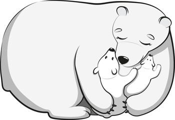 Vector illustration of polar bear and cubs