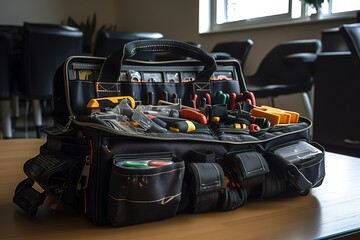 Electricians tool bag full of tools, Generative AI
