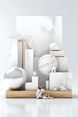 Illustration of still life of various white objects with color accent