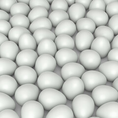 Many farm raw organic white chicken eggs background from local market