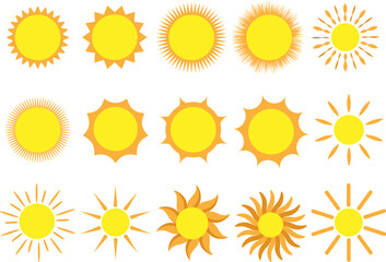 Set of 15 vector Sun, Collection of 15 abstract sun