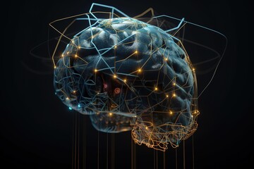 Brain with system block and wires, Generative AI