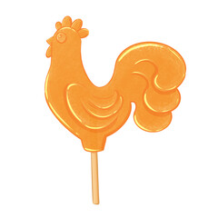 Lollipop in the shape of a cockerel on a stick