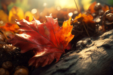Colorful orange fall leaves in autumn park. generative ai