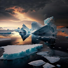 Fototapeta na wymiar Ice floes and icebergs in the frigid Arctic impacted by global warming, Generative Ai