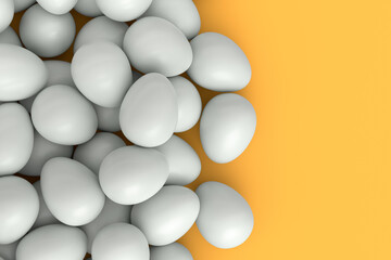 Many farm raw organic white chicken eggs background from local market