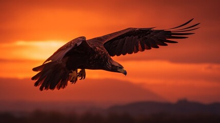 Fototapeta na wymiar Majestic Eagle Soaring Sunset, AI Generated