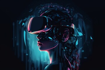 Obraz na płótnie Canvas Generative AI illustration black woman exploring cyberspace in VR glasses, no face, Generative AI
