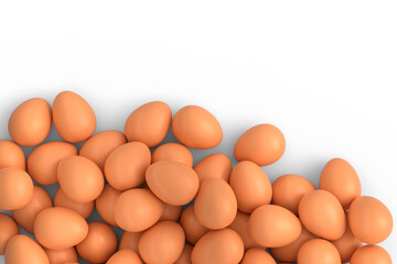 Many farm raw organic brown chicken eggs background from local market