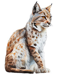 Bobcat illustration watercolor with transparent background. Generative AI