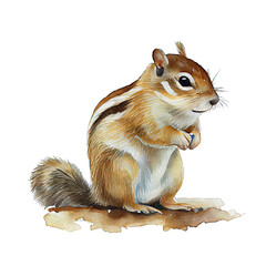 Chipmunk illustration watercolor with transparent background. Generative AI