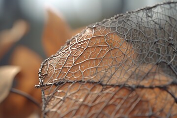 Close - up Of Dry Leaf On Metal Wire, Generative AI