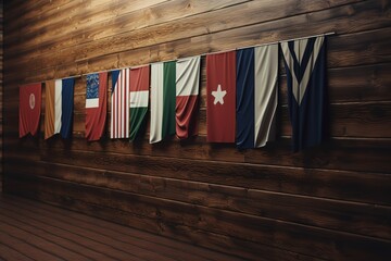 Close - up Of Flags Against Wooden Wall, Generative AI