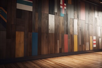 Close - up Of Flags Against Wooden Wall, Generative AI