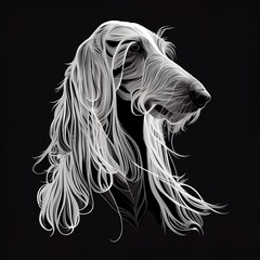 Afghan Hounds Dog Breed Isolated on Black Background. Generative AI