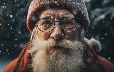 Santa Claus immersed in a winter wonderland, his presence radiating warmth amidst the cold.