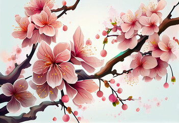Flowers background with amazing spring sakura. Flowers of cherries. Generative ai