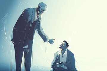 Illustration of desperate businessman begging for money, Generative AI