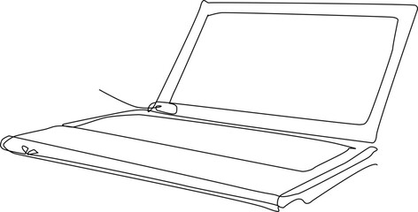  One line art. continues line art. a laptop isolated on white background