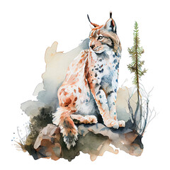 Lynx illustration watercolor with transparent background. Generative AI