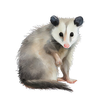 Opossum illustration watercolor with transparent background. Generative AI