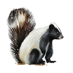 Skunk illustration watercolor with transparent background. Generative AI