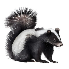 Skunk illustration watercolor with transparent background. Generative AI