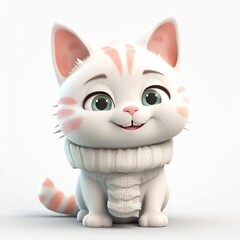 Fototapeta na wymiar little cat smiling, white background, cute, 3D, cartoon, Generative AI