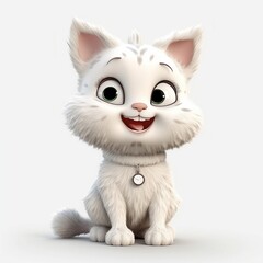Fototapeta na wymiar little cat smiling, white background, cute, 3D, cartoon, Generative AI