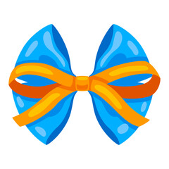 Blue satin bow illustration. Ribbon with knot for card decoration and design.