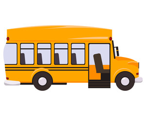 A yellow school bus with the door open on white background isolated object
