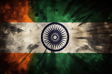 Single bullet on an old grungy Indian flag, Generative AI