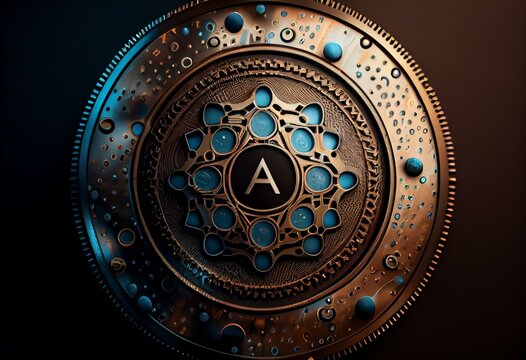 Cardano ADA crypto currency logo. 3D illustration with futuristic scanner effect. Investment concept 3D Rendering. Generative AI