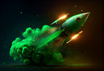 Obraz na płótnie Canvas illustration of rocket fly business start concept on blue background. ai