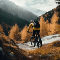 Fototapeta na wymiar mountain bike in the mountains - by generative ai