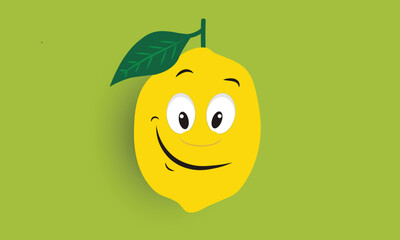 Vector illustration of a yellow cartoon lemon with a cheerful expression
