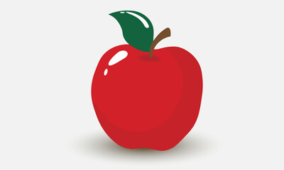 
Red apple on a white background with shadow. Vector image of fruits and food