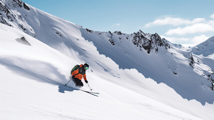 skier winter mountain extreme skiing - by generative ai - obrazy, fototapety, plakaty