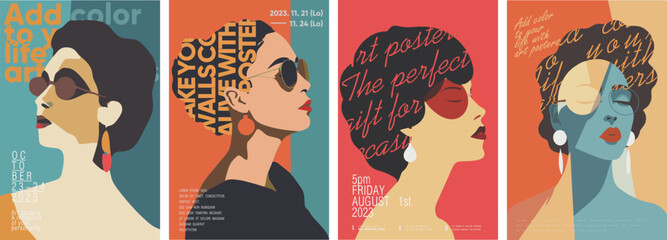 Girl in glasses. Minimalistic vector portraits. Fine Art. Set of vector illustration. © Molibdenis-Studio