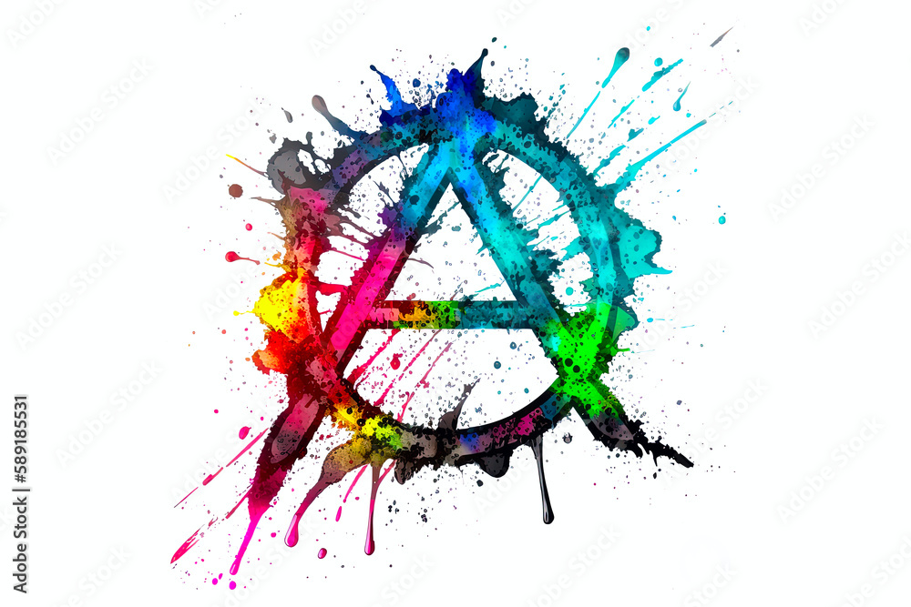 Poster anarchy sign is drawn with multi-colored watercolors isolated on a white background. generated by ai