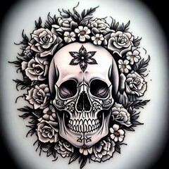 skull and roses tattoo design, generative AI.