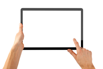 a tablet ipad in a hand on the png backgrounds