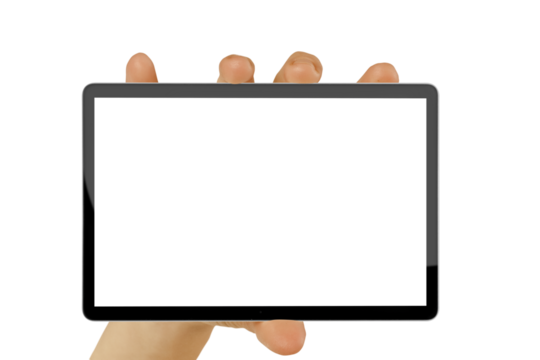 a tablet ipad in a hand on the png backgrounds