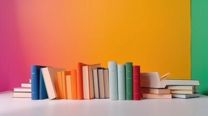 Minimal scene with books on colorful background