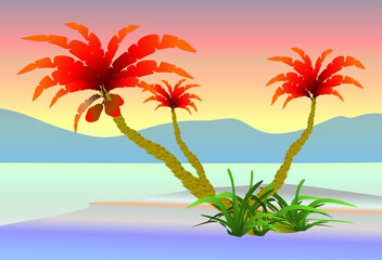 Fototapeta na wymiar The illustrations and clipart. Cartoon image. trees on the beach